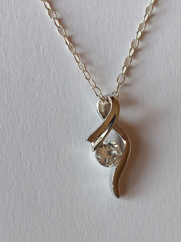 silver chain with 5 mm white zirconia pendant in free design-anchor chain 45 cm